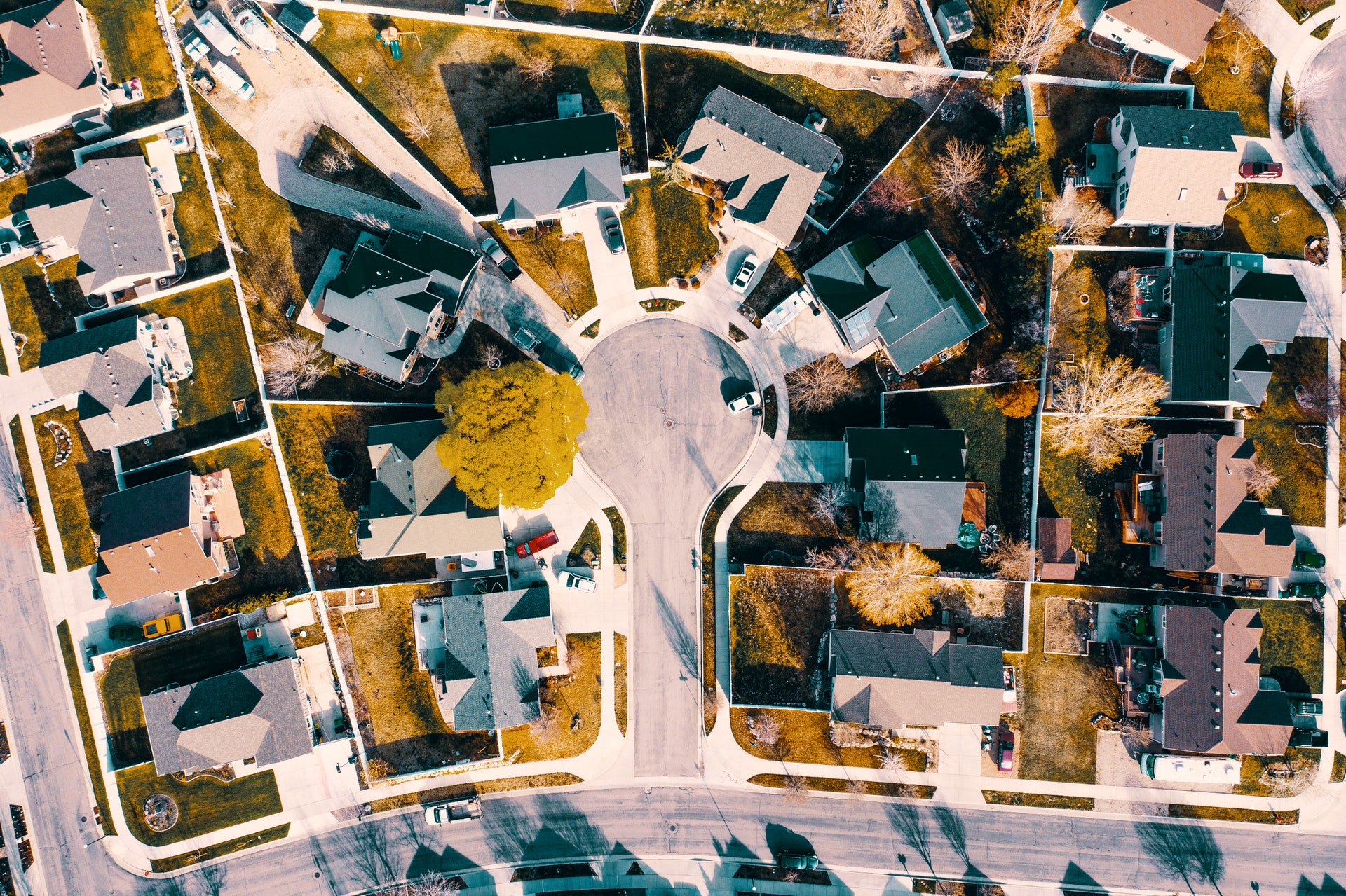 Aerial view of houses in a los angeles county neighborhood