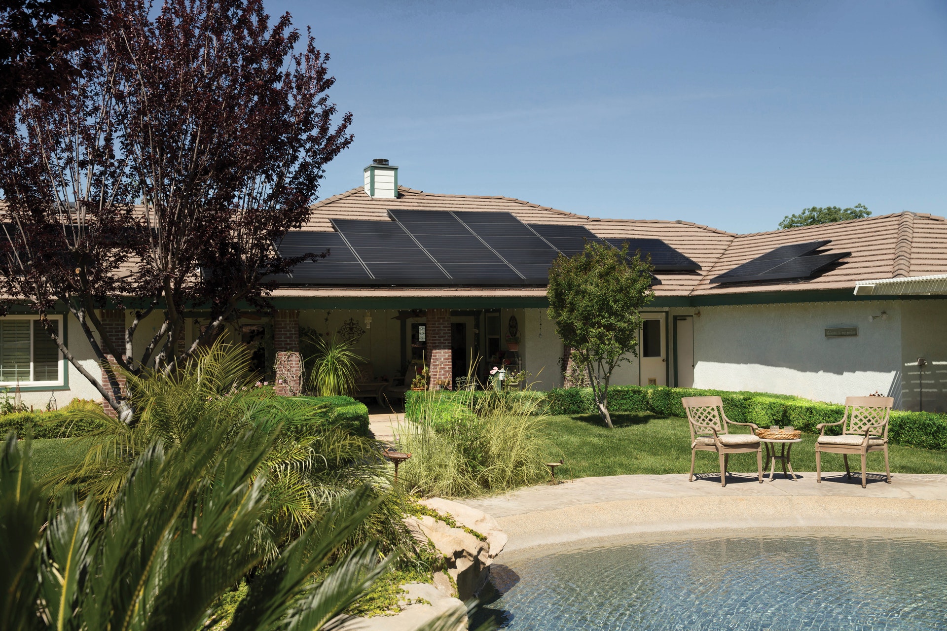 Black solar panels on roof of southern california home