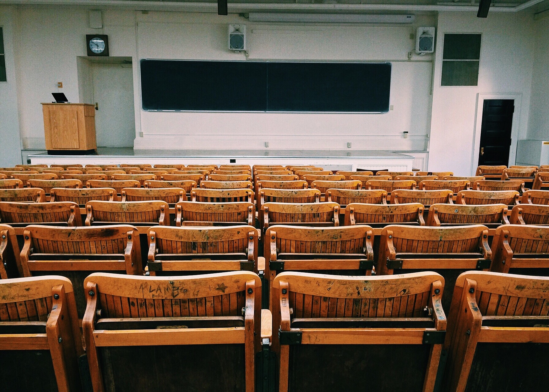 Empty classroom for a real estate prelicensing course